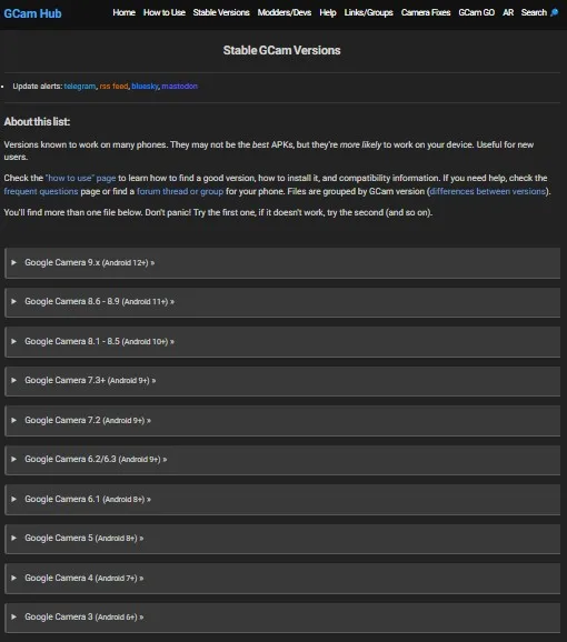 Lista atualizada de versões estáveis recomendadas. Comece por BSG se tiver processador Snapdragon.