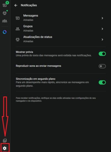 Tela de Notificações no WhatsApp Web