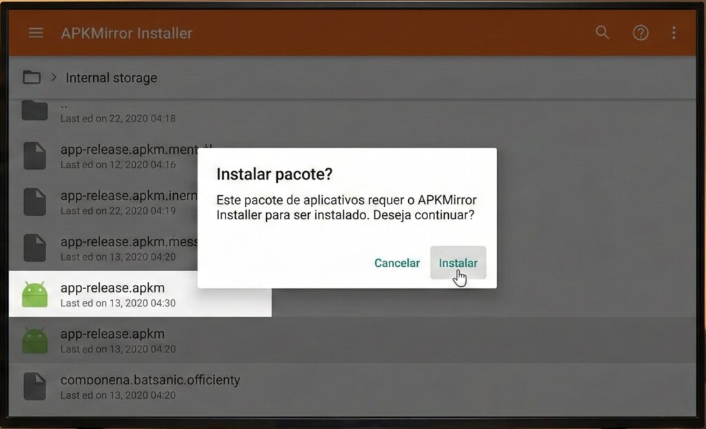 Arquivo .APKM/.APKS sendo aberto no APKMirror Installer