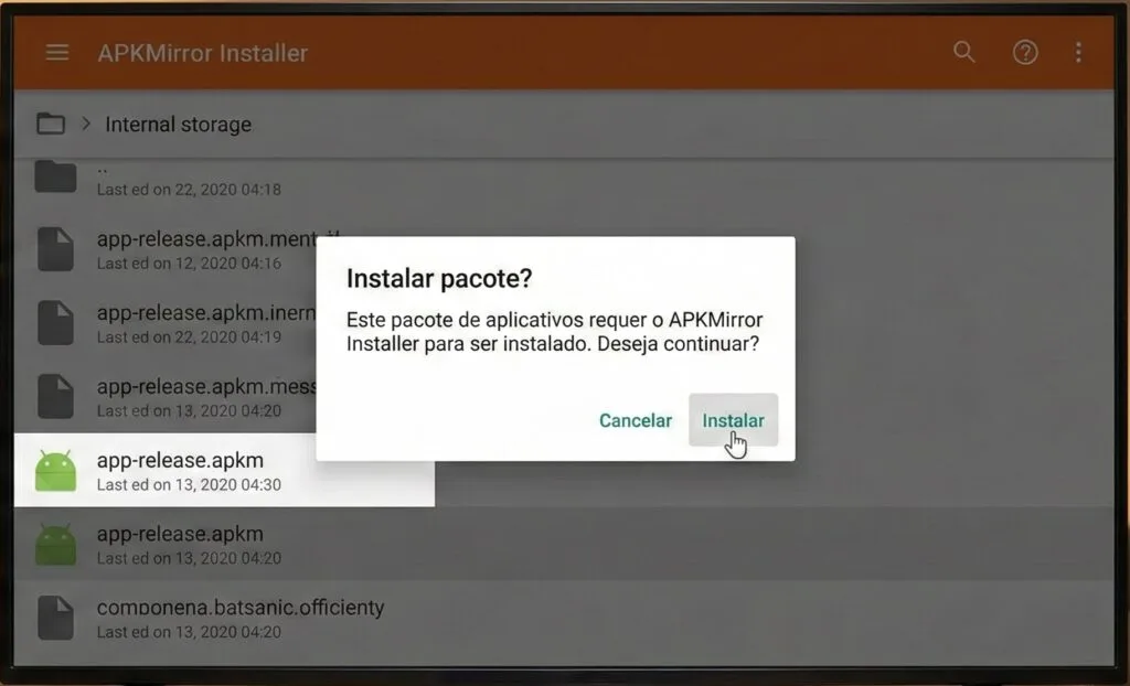 Arquivo .APKM/.APKS sendo aberto no APKMirror Installer
