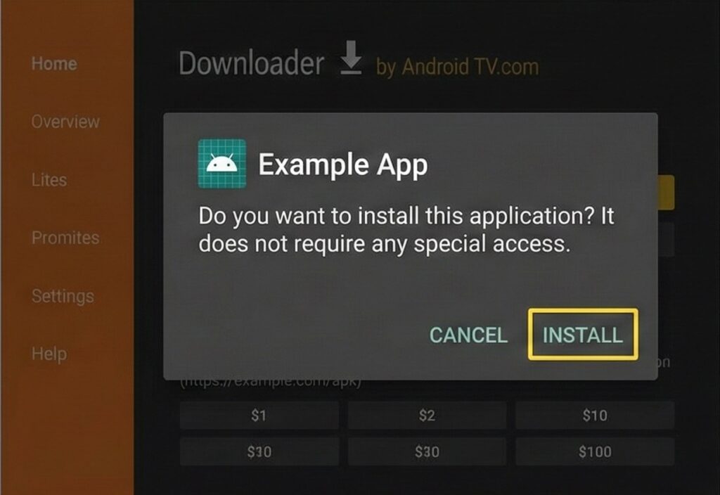 Downloader com a barra de URL + tela de instalação
