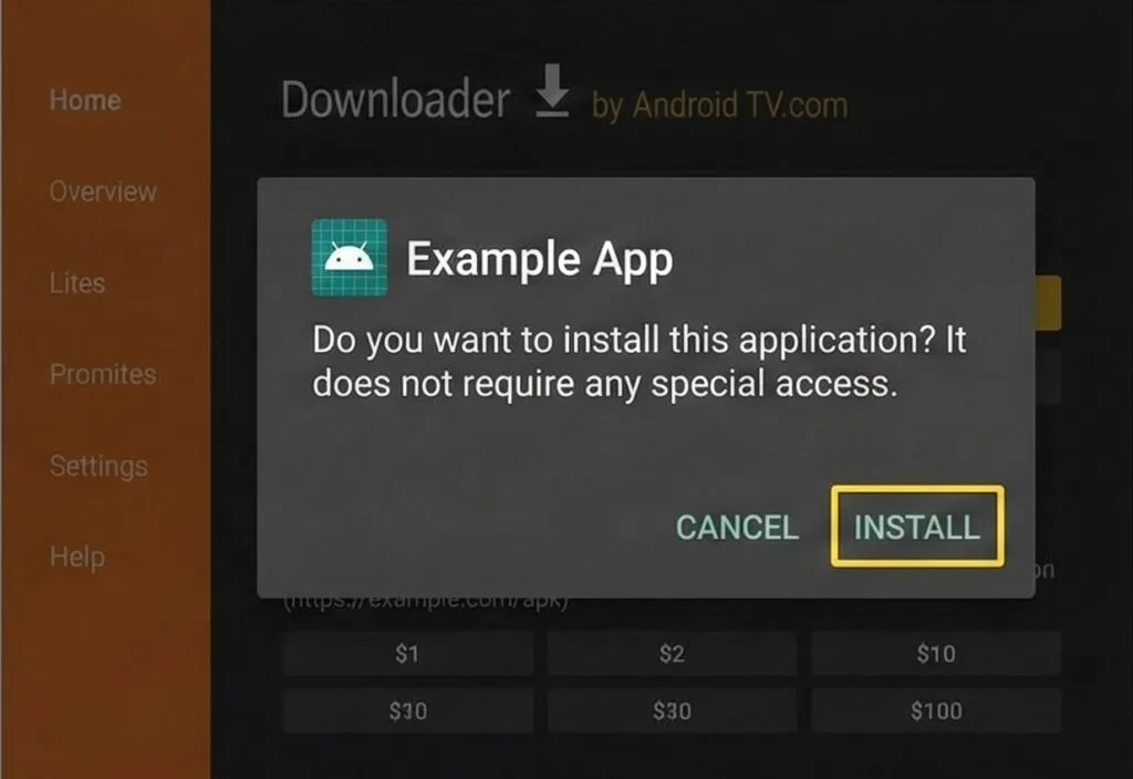 Downloader com a barra de URL + tela de instalação