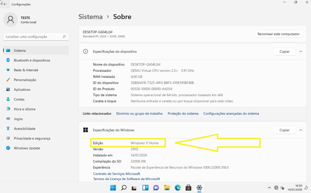 Verificar edição do Windows antes de mudar de Home para Pro