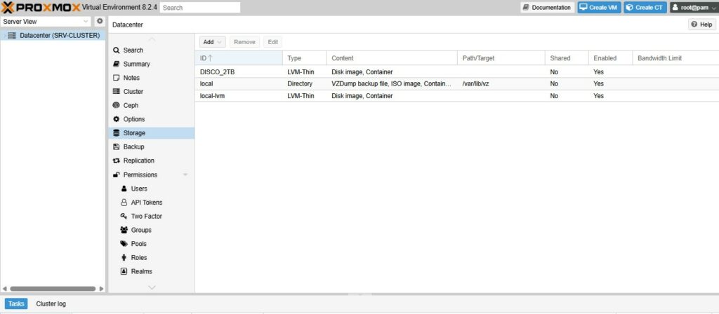 painel datacenter proxmox