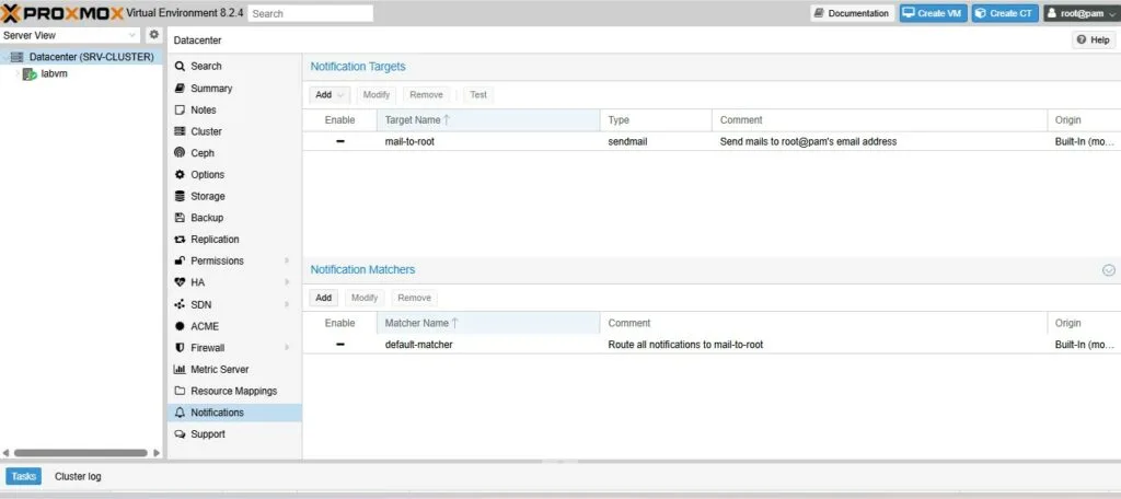 Datacenter → Notifications
