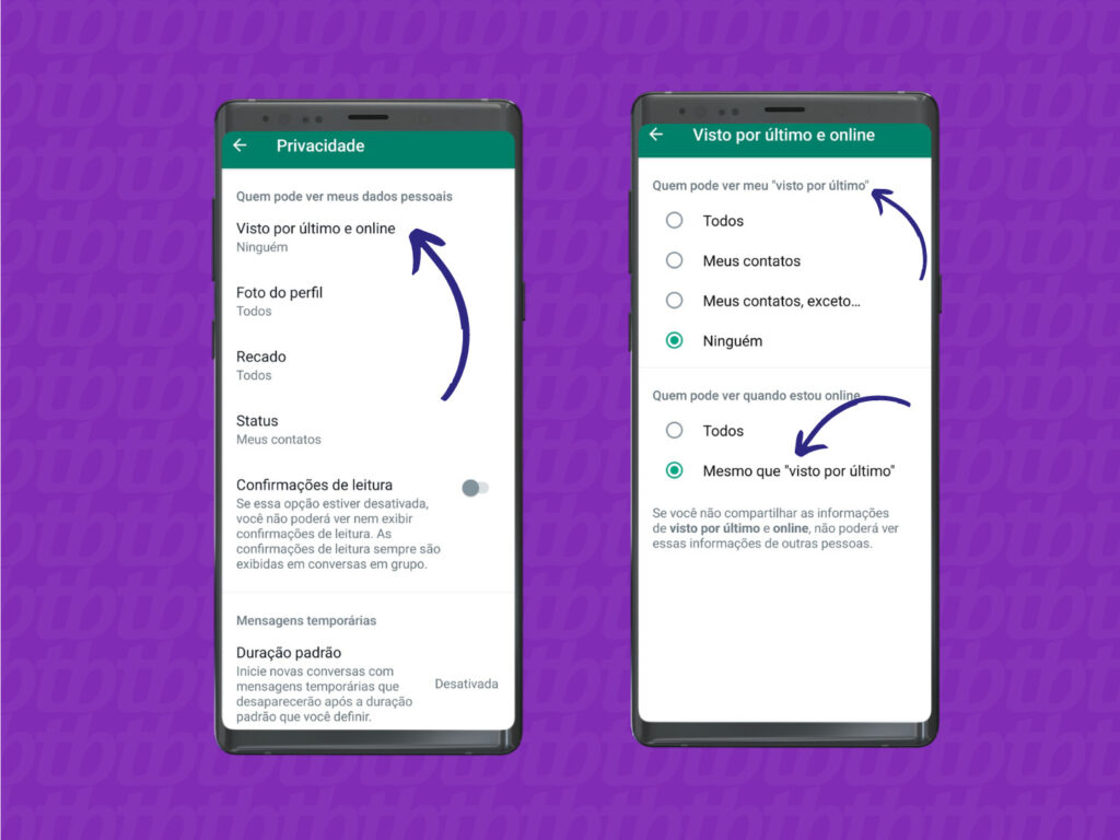 Passo 3: Configure o Visto por último e online