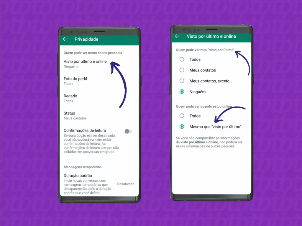 Passo 3: Configure o Visto por último e online