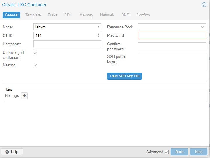 Assistente de criação de container (CT) no Proxmox VE (LXC)