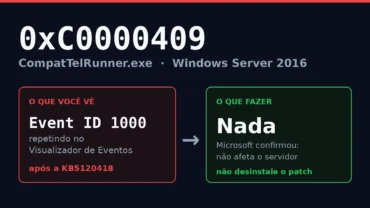 Erro 0xC0000409 no CompatTelRunner.exe do Windows Server 2016: Event ID 1000 repetindo apos a KB5120418, sem impacto no servidor