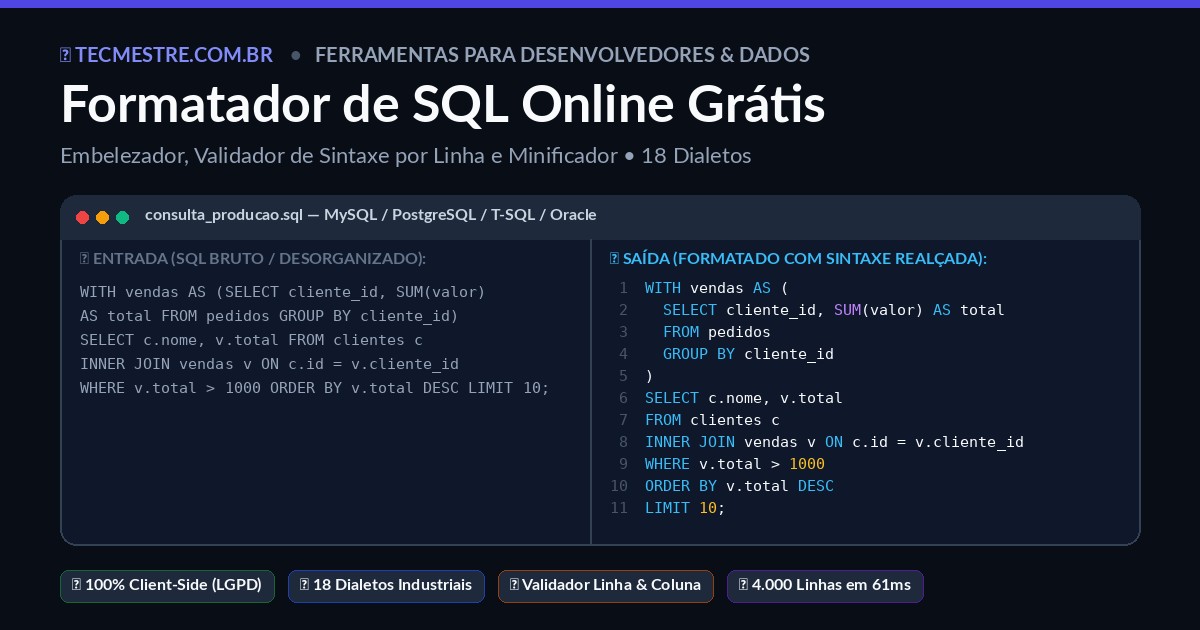 Formatador e Embelezador de SQL Online Grátis