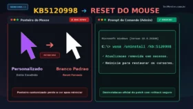 Comparativo do bug no ponteiro do mouse na atualizacao KB5120998 do Windows 11 e solucao de desinstalacao via wusa